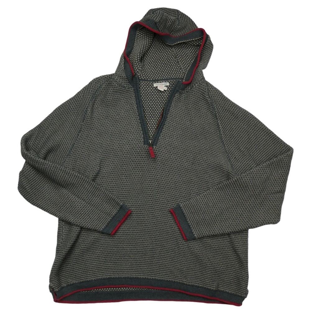 Men's Hooded Half-Zip Sweater in Charcoal with Red Trim